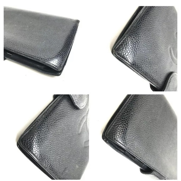 AUTH CHANEL Caviar Skin two-fold wallet black GUC - Picture 5 of 11